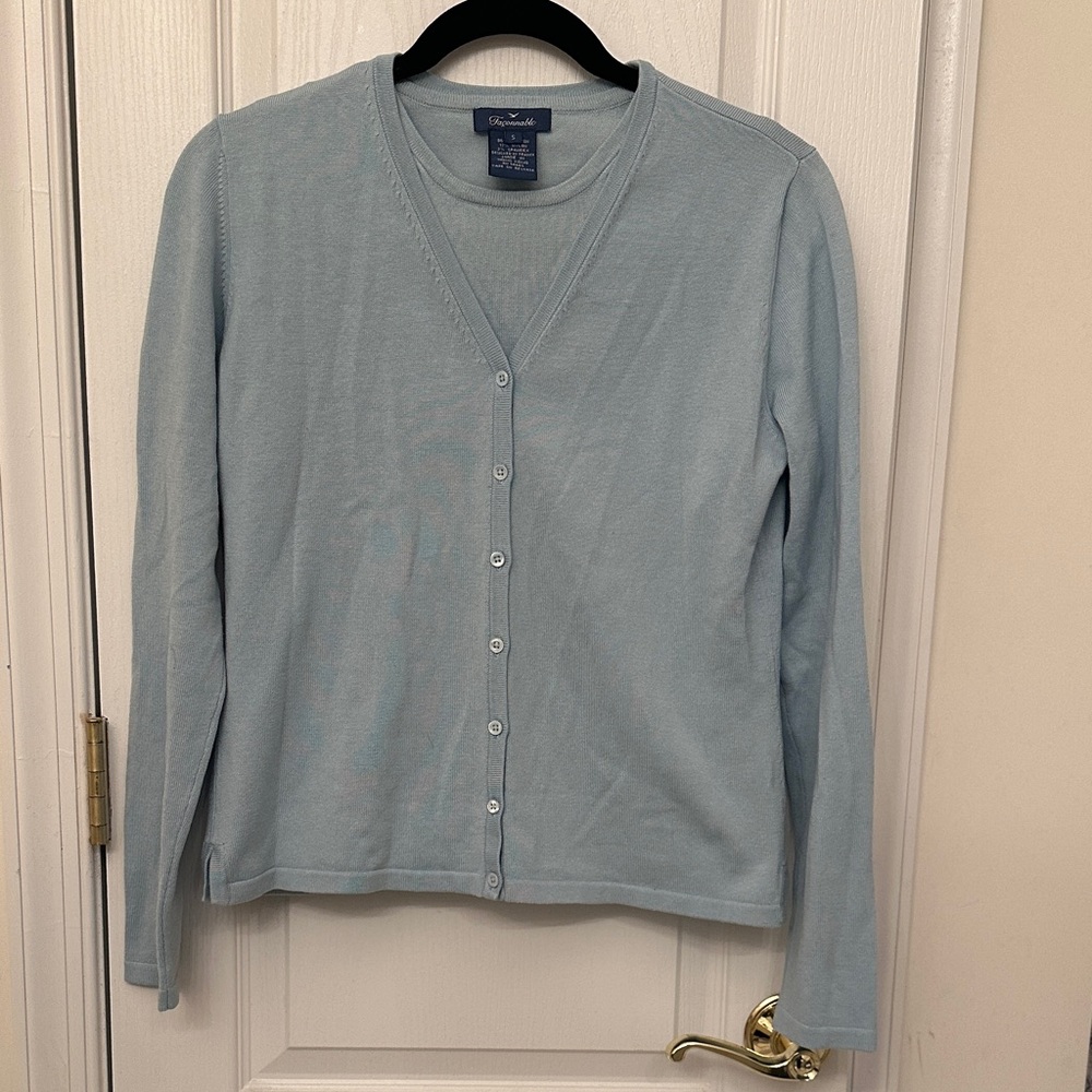 Faconnable Soft Blue Women's Cotton Knit Cardigan and Shell Twinset - size small